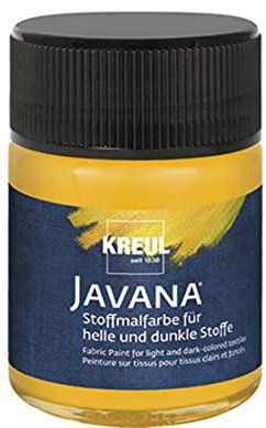 KREUL 91967 - Javana Stoffmalfarbe für helle und dunkle Stoffe, 50 ml Glas goldgelb, brillante Farbe auf Wasserbasis, pastoser Charakter, zum Stempeln und Schablonieren, nach Fixierung waschecht