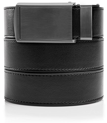 SlideBelts Men's Vegan Leather Belt without Holes - Black with Gunmetal Buckle (Up to 48 Waist)