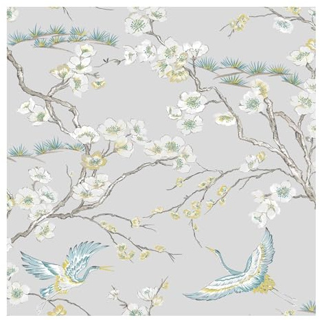 Sublime Black Japan Floral and Fauna Tropical Wallpaper | Paste the Wall Application | Grey Floral