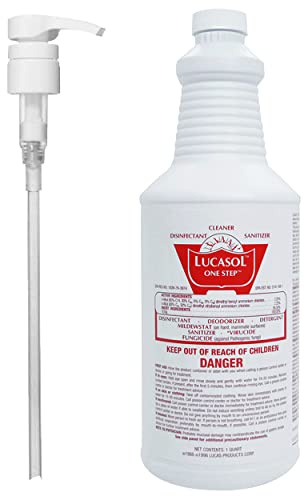 Lucasol One Step Disinfectant, 1 Quart (32 Ounce) Disinfectant & Attachable Dispenser Pump Combo, All Purpose Cleaner Disinfectant Spray For Hospitals, Schools, Salons, Household Cleaning And More.