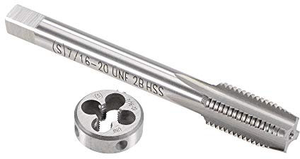 sourcing map Gewindeschneid-Set, 7/16-Zoll-20 UNF, HSS Maschinengewindebohrer mit rundem Schneideisen für Rechtshänder