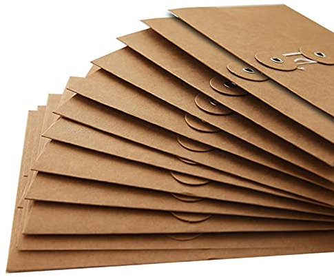 12 Stück Kraftpapier-Briefumschläge, Rechnungen, Quittungen, Dokumente, Organizer, 11,4 x 17 cm Aufbewahrungshalter, Kordelverschluss, wiederverwendbare Büroordner, Booklettasche