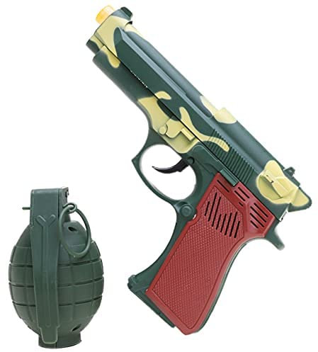Toyland® Granada de mano estilo militar y pistola con luz y sonido, juego de rol, disfraz
