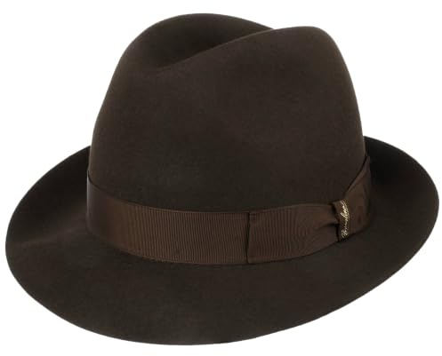 Borsalino Sombrero Fieltro Pelo Georgio Mujer/Hombre - Made in Italy Film Fedora de Hombre con Banda Grosgrain Otoño Primavera Invierno Verano Verano/Invierno - 56 cm marrón Oscuro