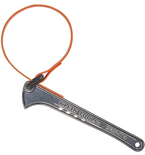 KLEIN TOOLS S12HB Strap Wrench, Adjustable Grip-It Strap Wrench Adjusts 1-1/2 to 5-Inch, 12-Inch Handle