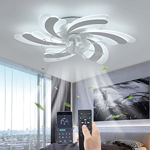 LED 50W Ventilateur de plafond avec éclairage, Moderne Silence Ventilateur de plafond avec lampe pour le salon Salle à manger Chambre à coucher Cuisine, Réglable 6 vitesses, Blanc 65CM