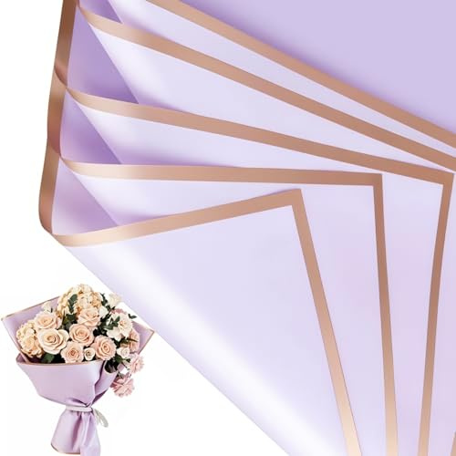 Jutieuo 20 Sheets Light Purple Flower Wrapping Paper, Waterproof Translucent Korean Floral Paper for Flower Bouquet Wraps Gift Packaging Florist Supplies (22.8 x 22.8 inch)