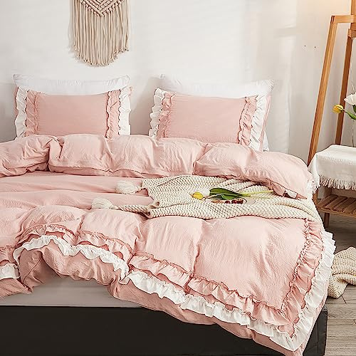 GETIYA Romántico juego de funda nórdica de 200 x 200 cm, color rosa y blanco, ropa de cama de microfibra suave con 2 fundas de almohada de 80 x 80 cm