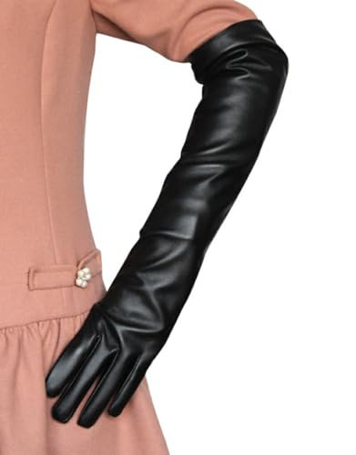 kawehiop Modische und Elegante Lange PU Lederhandschuhe für Damen, breite Anwendung, bequemes Geschenk, angenehm zu tragende Lange Handschuhe, Schwarz, L