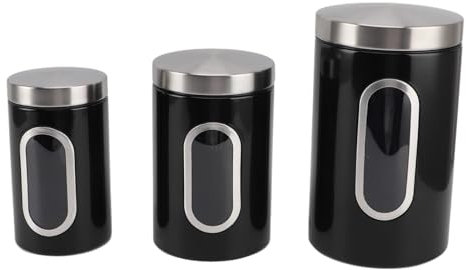 Cyrank Juego De Tarros De Café, Juego De Botes De Azúcar De 3 Piezas, Tarros De Almacenamiento De Dulces para Café, Té, Tarros De Cocina, Contenedor De Café con Ventana Transparente(Negro)
