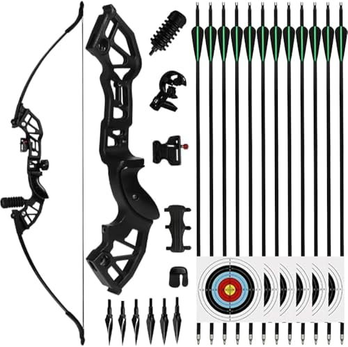 NorthSpoor 51 Archery Takedown Recurvebogen und Pfeil-Set für Erwachsene, 40lb Langbögen für die Jagd für Erwachsene und Anfänger mit 12 Pfeilen (Schwarz)