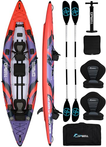 Angler 14'6 Inflatable Fishing Kayak with Drop Stitch Floor 2-3 Person Adult Blow up Kayaks Foldable Pedal Boat Canoe, Red
