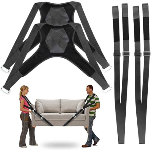 Tragegurte Umzug 2 Personen Schwarz 400KG – Transportgurte für Möbel, Haushaltsgeräte und schwere Gegenstände, 400kg Tragkraft, Verstellbare Hebegurte, 2 Stück für Einfaches Heben und Bewegen