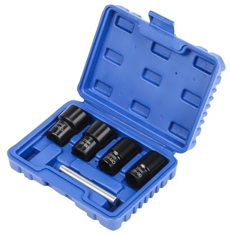 GEARCELL 5 PCS Locking Wheel Nut Removal Tool Kit, 1/2” Drive Twist Socket Set Bolt Extractor Set with Drift Punch Bar for Wheel Nut Wheel Bolts Removal (17mm, 19mm, 21mm, 22mm)