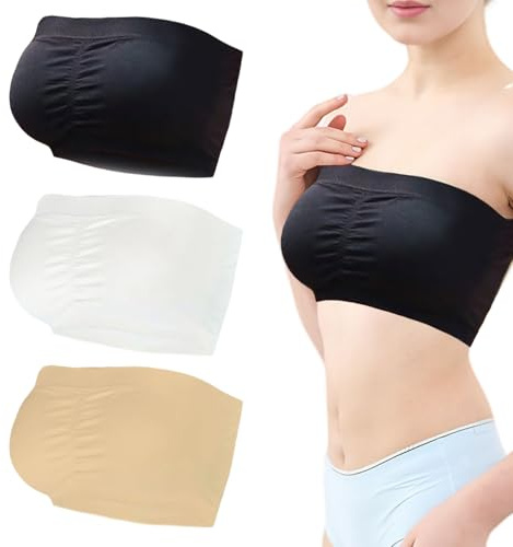 SAIIURV 3 Pezzi Reggiseno Senza Spalline per Donna Bandeau Bra Boob Tube Strapless Stretch, Reggiseno Invisibile Reggiseni Senza Ferretto, con Imbottitura Rimovibile