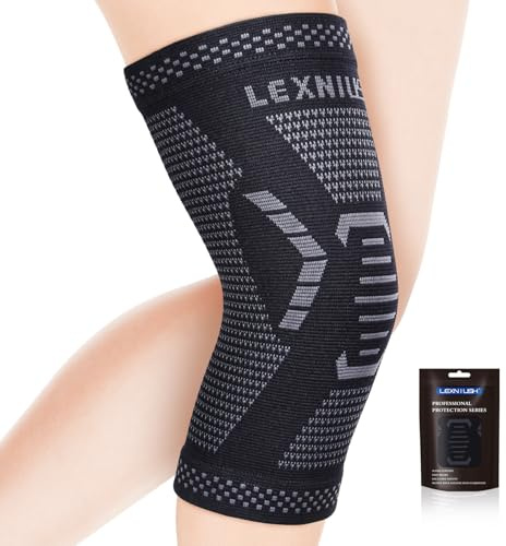 Lexniush Knee Support for Men/Women, Best Knee Brace for Arthritis, Joint Pain, Ligament Injury, Meniscus Tear, ACL, MCL, Tendonitis, Knee Compression Sleeve for Running, Sports(Black, L)