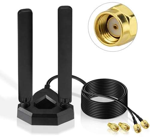 Eightwood WiFi 6E Antenna 2.4GHz 5GHz 6GHz WLAN Antenna Signal Amplification RP-SMA Tri-Band Magnetic Base with 2M Extension Cable for WLAN Cards PCI Card PC Router Bluetooth Motherboard