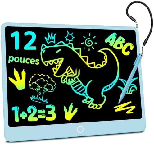 Ardoise Magique LCD 12 Pouces - Écran Lumineux, ABS Renforcé | Jouet Éducatif Durable pour Enfants 3-12 Ans | Cadeau pour Anniversaire, Noël, École et Voyage - Bleu