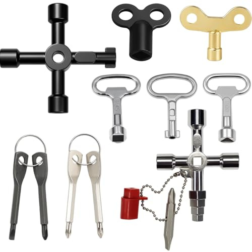 Heizungsentlüftungsschlüssel 8-teilig, Entlüftungsschlüssel Für Heizkörper,4-in-1 Schlüssel Mit Metallhülse Und Drehmomentschlüssel,Inklusive Aluminium- Und Zinklegierungsschlüssel Für Heizungswartung