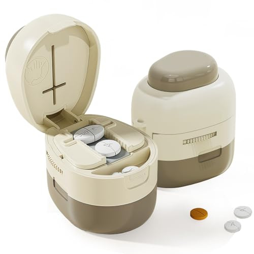 Biigdan Einstellbar Tablettenteiler für Alle Tabletten,1/2,1/4, Tragbar Pillenteiler mit Tablettenbox, Kleine Tablettenspalter mit Verdeckter Edelstahlklinge,für Reisen Büro,Täglichen,Gebrauch