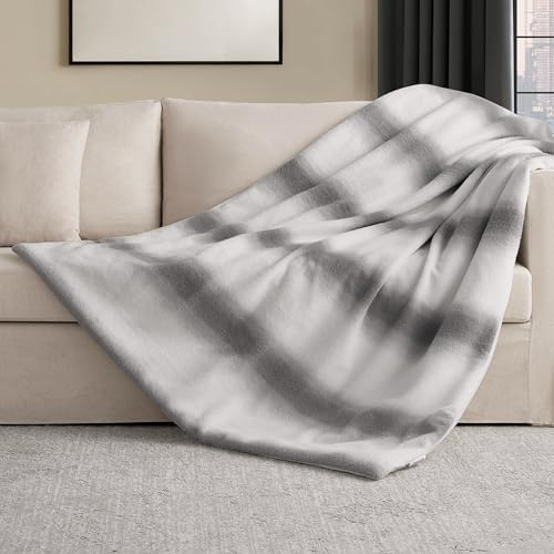 Nine West Faux Cashmere Throw Blanket, 50x70, Ombre Stripe Gray