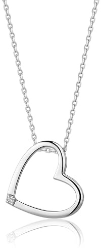 MIORE Collana Cuore Donna con Brillante Naturale in Argento Sterling 925, Ciondolo Cuore con Catena dal design moderno, anallergico. Ciondolo con Diamante con Catenina rolò Lunga Cm 45.