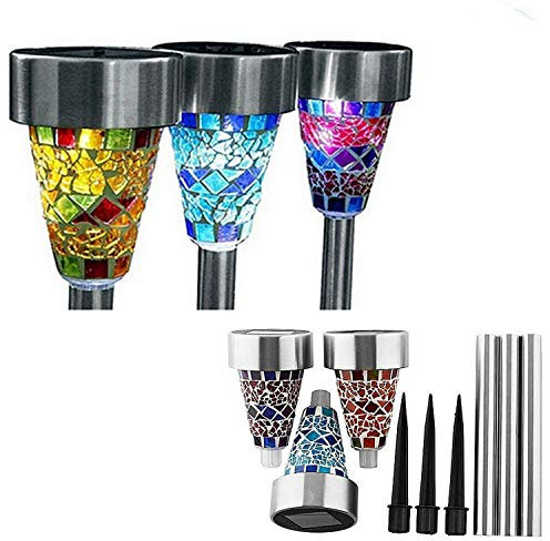 SUAVER Lampade Solari da Giardino, Mosaico Luci Per Paesaggio/Sentieri Luci Solari Impermeabili in Acciaio Inox LED Luci Solari Esterne per Patio, Prato Inglese, Cortile, Passaggio Pedonale(3pcs)