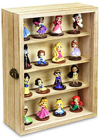 Ikee Design Wall Mounted Collectible Display Shelves Case Shadow Box with a Lock and Key and Tempered Glass Top for Displaying Your Valuable and Collection, 12.2 W x 5.4 D x 16.1 H in, Oak Color
