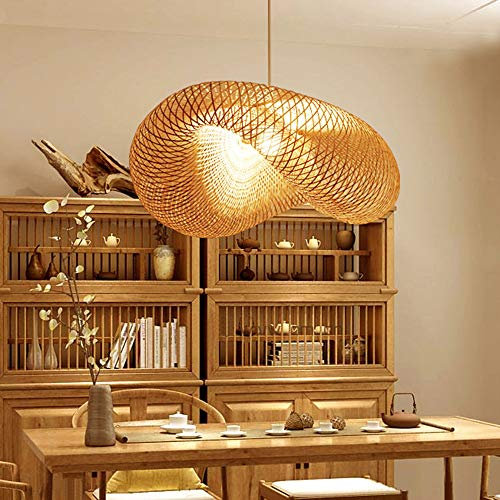 E27 Hängeleuchte Vintage Pendelleuchten Hängelampe Retro Pendellampe Natürlichen Bambus Gewebt Rattan Höhenverstellbar Stimmungslampe Restaurant Teestube Cafe Lampenschirm Kronleuchter Leuchten,80cm