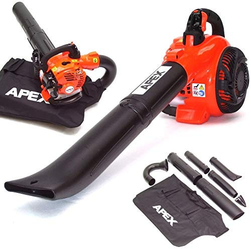 Aspirador de hojas a gasolina, soplador de hojas 55117, trituradora de hojas de 26 cm³, soplador de jardín, ventilador, saco de recogida de correa de hombro antivibración 4 en 1, ventilador AWZ