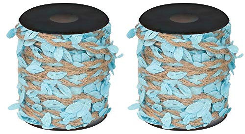 Shiwaki 2 Pezzi di spago di Iuta con Foglia, Nastro di Foglie di 33 Piedi con Bobina per la Decorazione del Giardino di casa di Nozze - Blu
