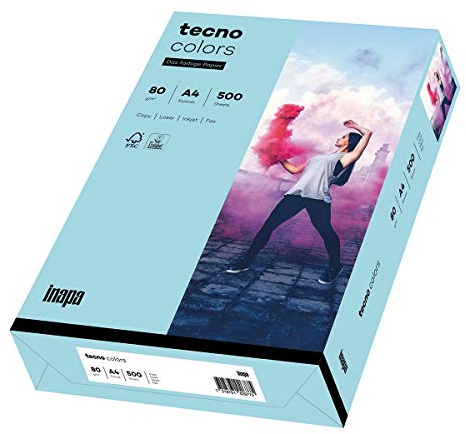 inapa färgat skrivarpapper, färgglatt papper tecno Colors: 80 g/m², A4, 500 ark, mellanblå