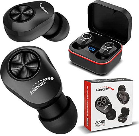 Audiocore AC580 Cuffie Intrauricolari Bluetooth BT5.1 TWS Stazione di Ricarica con Display Microfono integrato Senza Fili