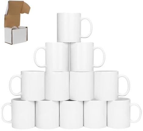 SIGNZWORLD Sublimation Mugs 11oz Blank Plain White Large Handle Coffee Mug Cups with Smash Proof Boxes (Pack of 12)