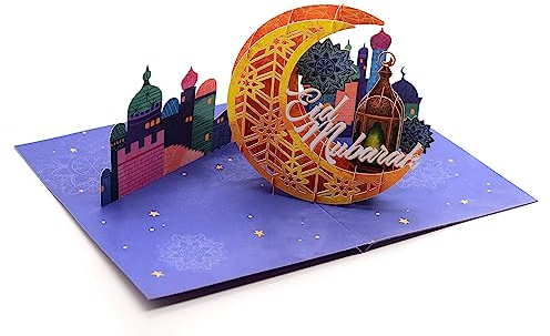 Eid Mubarak 3D-popup-kort, handgjort gratulationskort för Eid för vänner och familj