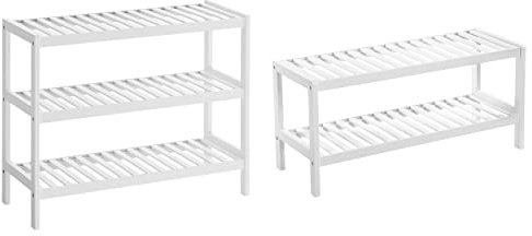 SONGMICS Schuhregal mit 3 Ebenen, Schuh-Organizer mit 2 Ebenen, aus Bambus, Regal für Schuhe, Schuhablage, Standregal, Schuhaufbewahrung, für Wohnzimmer, Flur, Schlafzimmer, weiß LBS213WT