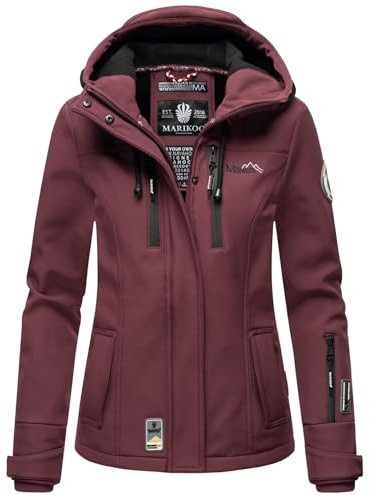 MARIKOO B864 Veste d'hiver softshell imperméable pour femme, rouge bordeaux, S