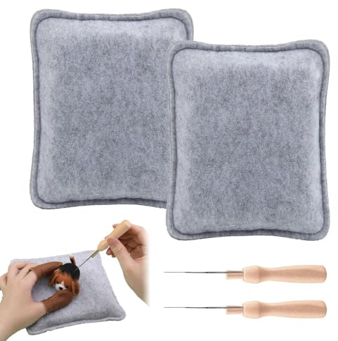 Alfombrilla de fieltro de 4 piezas – 2 almohadillas de fieltro y 2 agujas de fieltro para fieltro seco (18 x 16 cm), juego de iniciación para principiantes y aficionados, accesorios de fieltro de