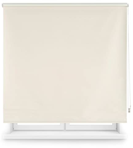 INTERBLIND | Premium Verdunkelungsrollo, einfarbig, Größe 140 x 175 cm Breite x Höhe - Verdunkelungsrollo Stoff 137 x 170 cm - Thermo Rollo BEIG - Licht-, Kalt- und Wärmedämmung