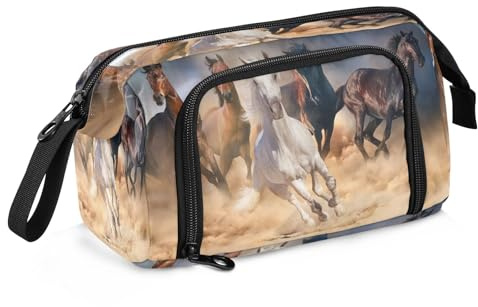 Trousse à crayons de grande capacité - Motif chevaux qui courent dans le désert - Trousse à crayons - Trousse de maquillage - Organiseur de bureau pour adultes, Chevaux qui courent dans le désert,