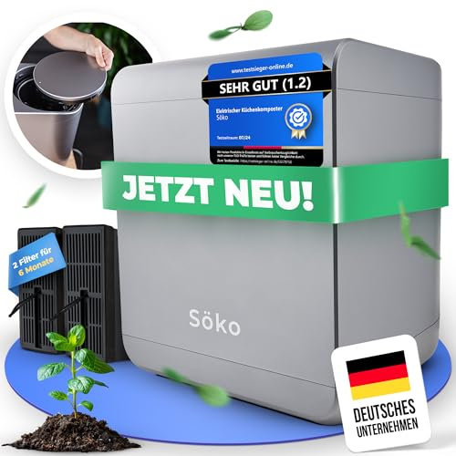 Elektrischer Komposter Söko [2X Aktivkohle-Filter] Elektro-Schnellkomposter - Revolutionäre Kompost-Lösung für Küche, Garten & Balkon | Indoor Kompostbeschleuniger | Mini-Kompostierer elektrisch