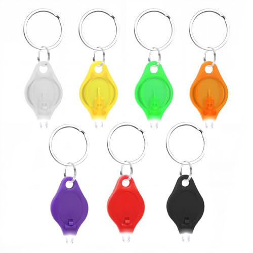 7Pc Mini Keyring Torch with Built in Batteries Portable Key Ring Torches LED Super Bright Mini Key Ring Torches Led Super Bright for Kids and Adults Key Chain Torch Light for Outdoor and Emergency