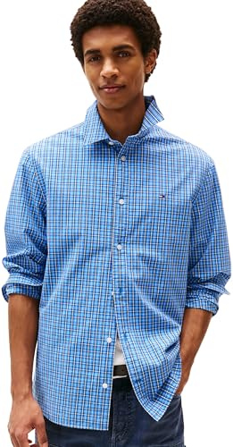 Tommy Jeans Chemise Homme Poplin Regular Fit, Bleu (Copenhagen Blue Medium Check), 4XL