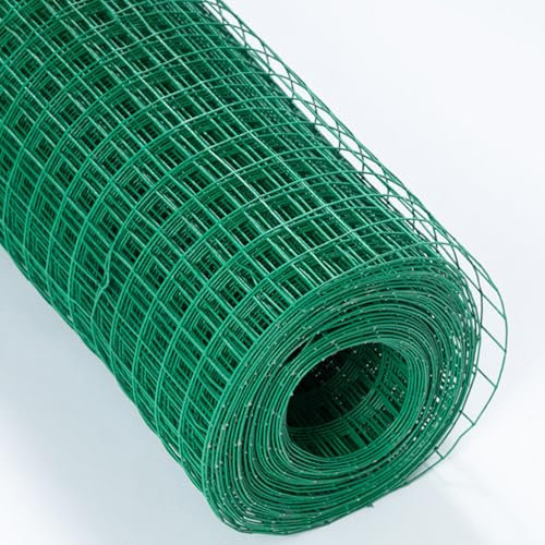 CHZIMADE Chicken Wire Fencing Welded Wire Mesh Roll 91cmx10m Galvanised Green Garden Netting Fence Barrier with 25mm Hole Spacing
