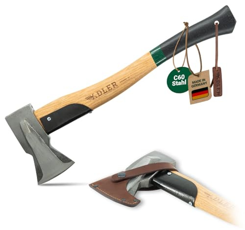 ADLER Spaltbeil inkl. Lederschutz: Robustes Beil zum Holz spalten, Geschmiedetes Holzbeil aus C60-Stahl, Spaltaxt mit 50 cm Hickorystiel, Anti-Rutsch Outdoor-Forstaxt, Grün/schwarz, 1250 g
