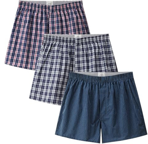 Cinvik Mens Boxers Shorts Funny Boxer Sleep Short Plaid Cotton Loose Woven Boxers for Men Underwear
