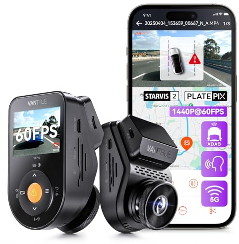 Vantrue S1 Pro Dash Cam Front STARVIS 2, 2.7K Mini Dash Camera for Cars, ADAS, App Control, Built-in WiFi GPS, G-Sensor, Loop Recording, Night Vision, 24H Parking Mode, 158°, 2 IPS, Support 1TB Max