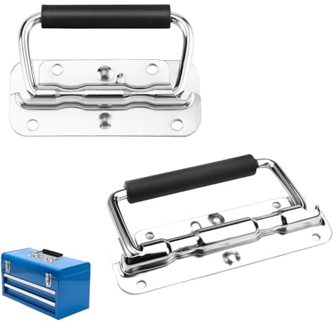 YOUDALIS 2 Pièces Poignée De Boîte Poignées De Caisse Pliante en Acier Inoxydable Poignées Pliantes à Ressort pour Boîtes de Remplacement de Boîte à Outils(120mm)