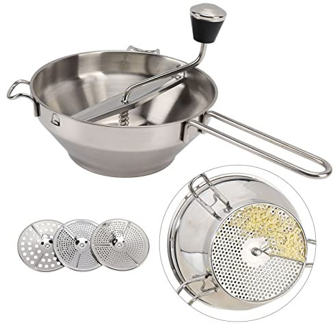 Molino de comida rotativa con 3 discos intercambiables, mermeladas manuales de acero inoxidable mazonador de vegetales frutas de papa ajo prensa de barro para salsa de tomate,