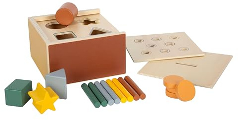 Small Foot Gioco con Elementi ad Incastro Montessori in Legno FSC 100% Certificato, Bastoncini e Forme Geometriche, Giocattolo per la motricità per Bambini da 1 Anno, 12743